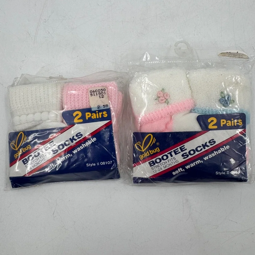 Vintage Goldbug Bootee Socks 2 Pair Pack Baby Infant 0-9 Months 12-24 Months NOS